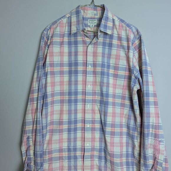 j.crew classic stretch organic cotton secret wash shirting pink purple check M - Picture 1 of 8
